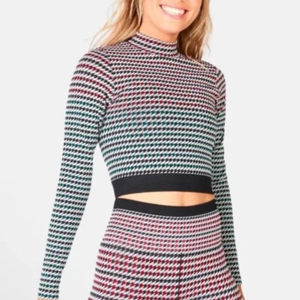 Fabletics Camryn Cropped Houndstooth Seamless Long-Sleeve Top Small NWOT